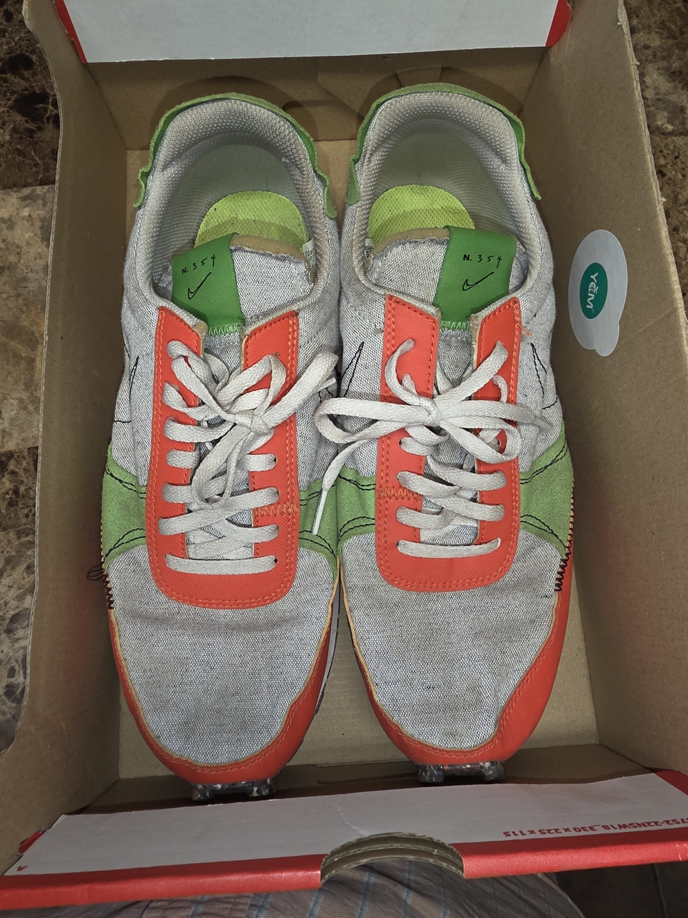 Nike Cork Leather/Canvas Sneaker with Neon Green and Orange Accents